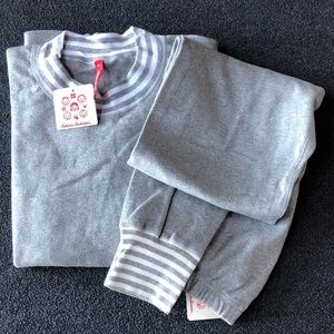 Hanna Andersson Unisex 100% Cotton Gray Pajama Set with Striped Trim Size XS